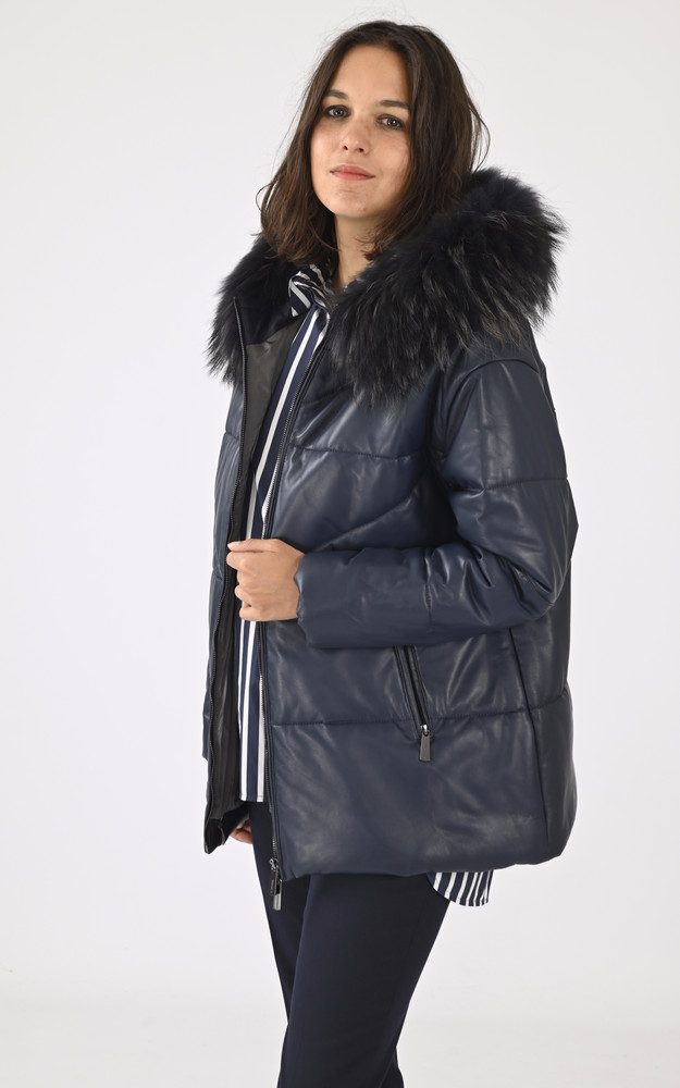 la canadienne Doudoune cuir et fourrure Janet marine