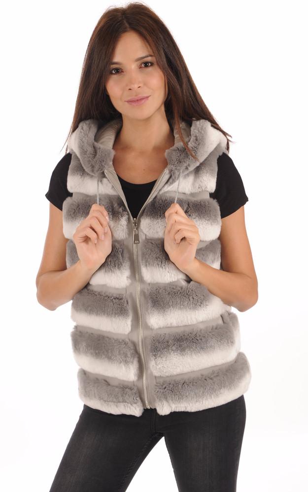 La Canadienne Gilet Réversible En Fourrure Rex Gris