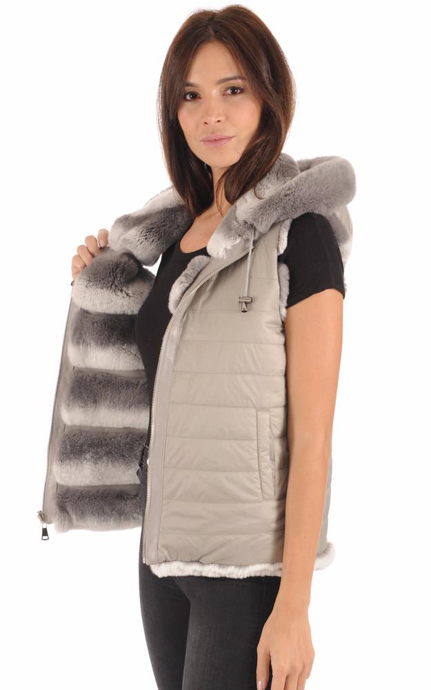 La Canadienne Gilet Réversible En Fourrure Rex Gris