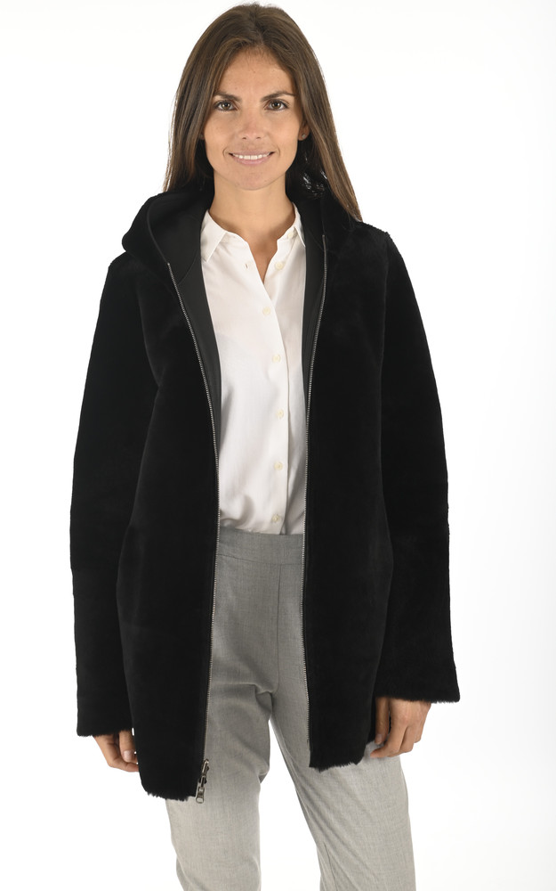 La Canadienne 3/4 Capuche Agneau Mérinos Noir