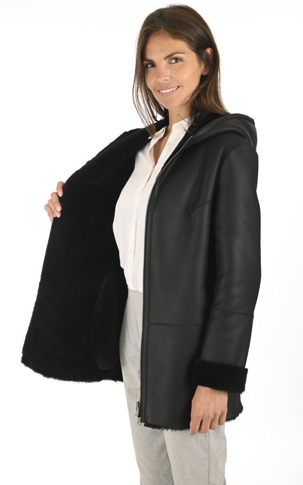 La Canadienne 3/4 Capuche Agneau Mérinos Noir