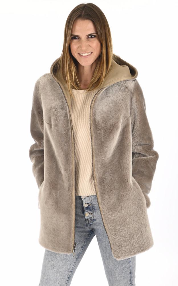 la canadienne 3/4 capuche agneau mérinos sable