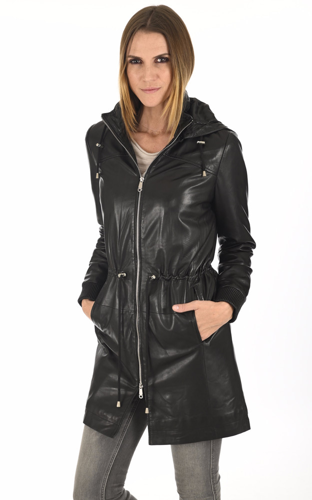 La Canadienne 3/4 Capuche Cuir Chaud Noir