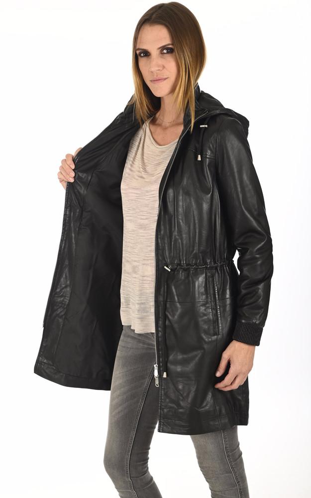 La Canadienne 3/4 Capuche Cuir Chaud Noir