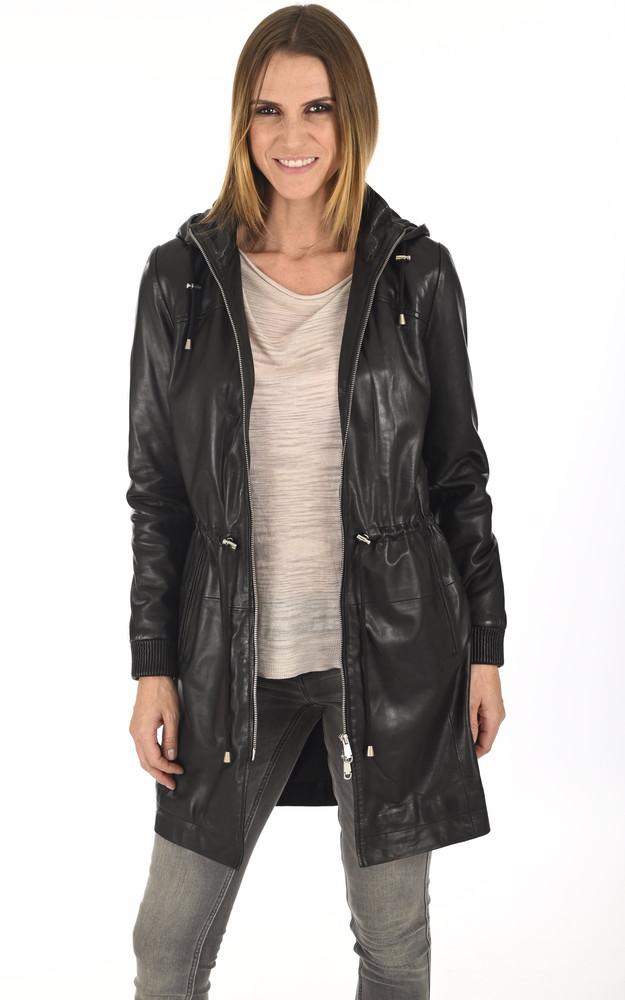 la canadienne 3/4 capuche cuir chaud noir