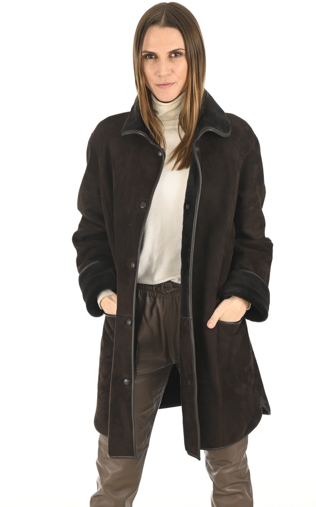 La Canadienne 3/4 Peau Lainée Et Renard Marron