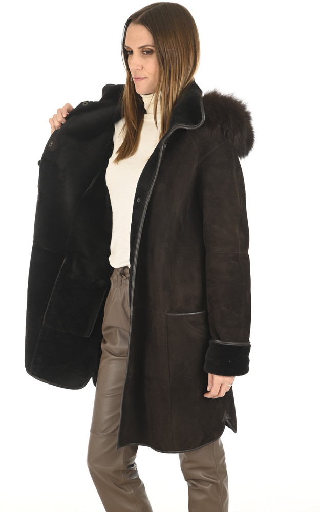 La Canadienne 3/4 Peau Lainée Et Renard Marron