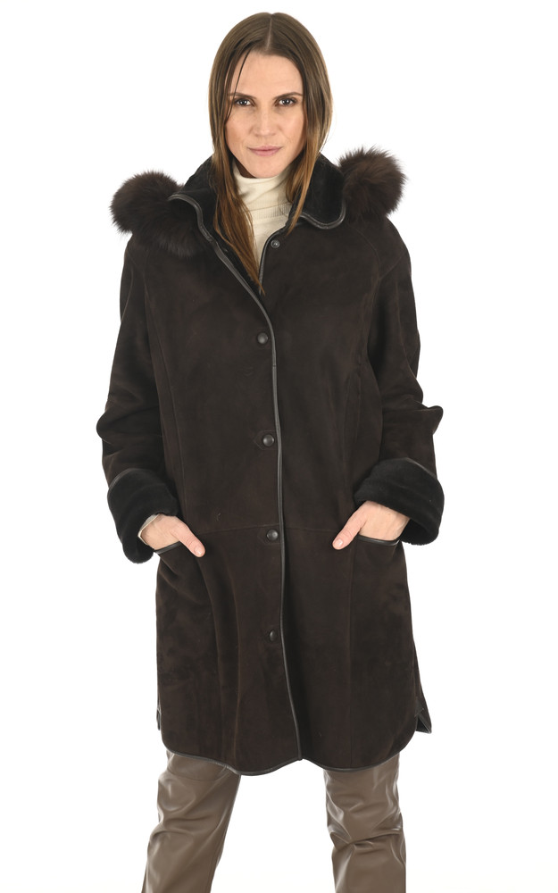 la canadienne 3/4 peau lainée et renard marron