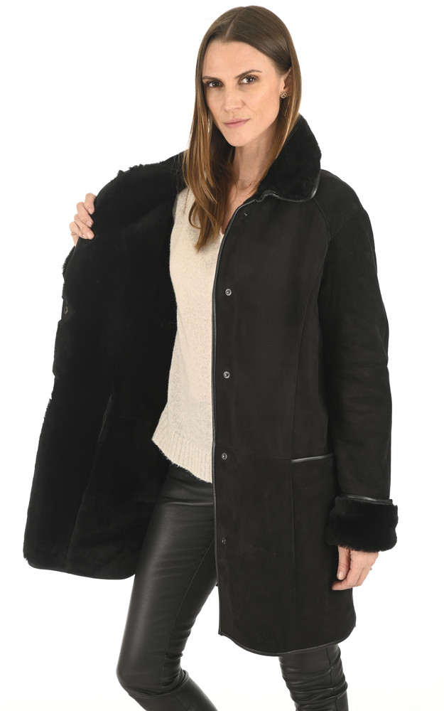La Canadienne 3/4 Peau Lainée Et Renard Noir