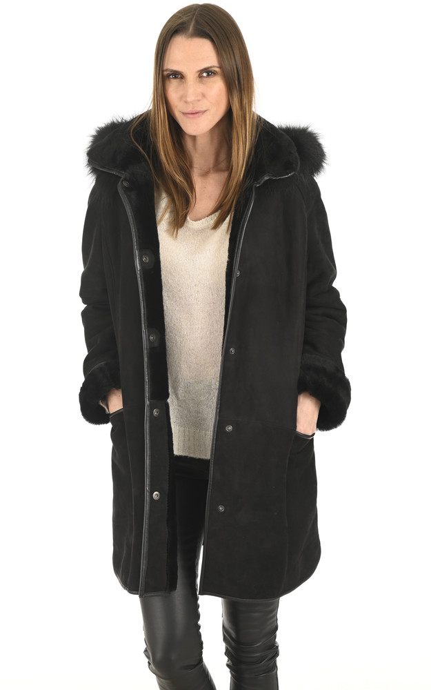 la canadienne 3/4 peau lainée et renard noir