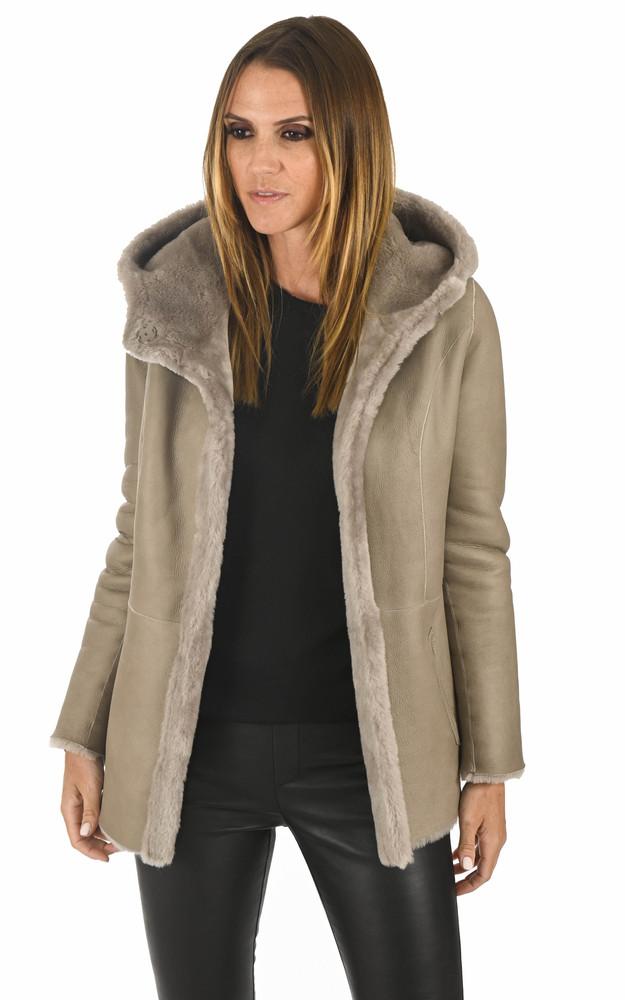 la canadienne 3/4 peau lainée taupe