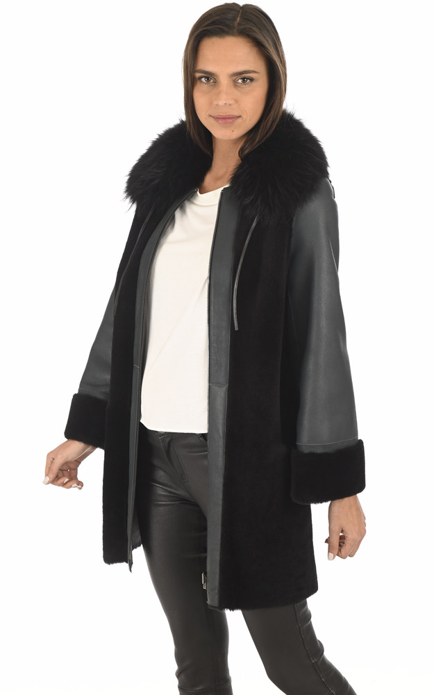 la canadienne 3/4 réversible mérinos vert foncé