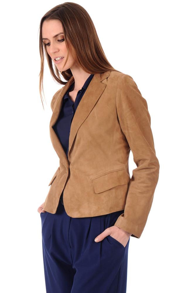 La Canadienne Blazer Cuir Velours Beige