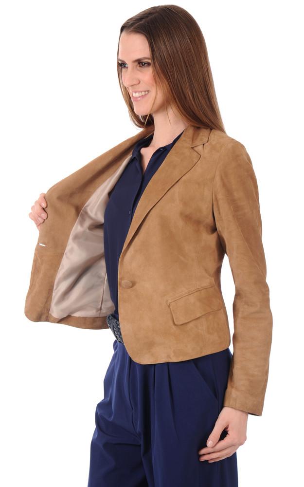 La Canadienne Blazer Cuir Velours Beige