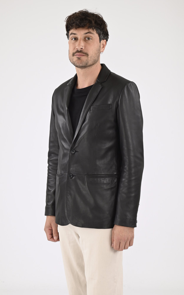 La Canadienne Blazer Merge Cuir Agneau Noir