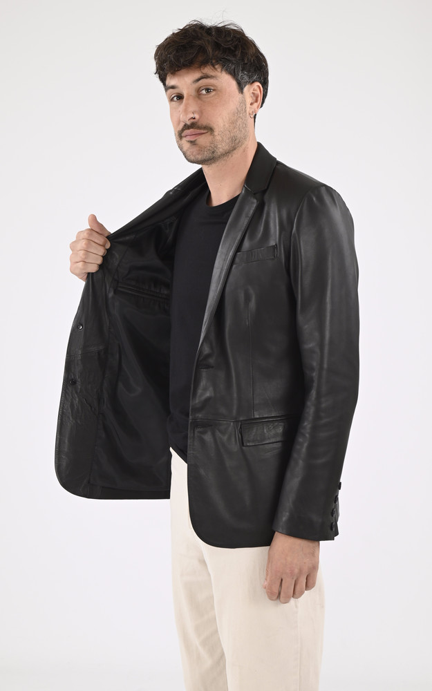 La Canadienne Blazer Merge Cuir Agneau Noir
