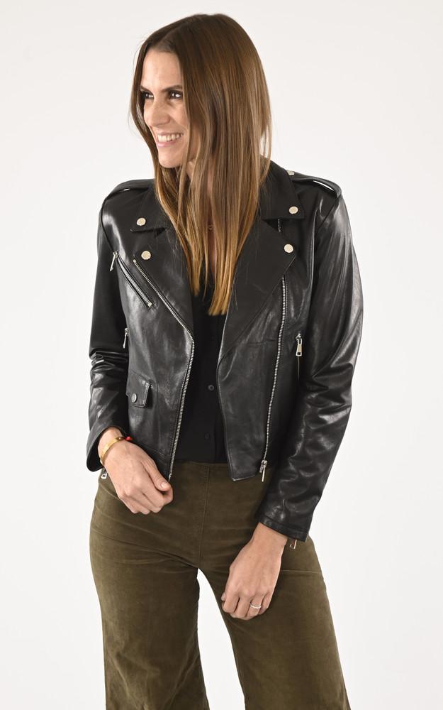 la canadienne Blouson biker court cuir noir