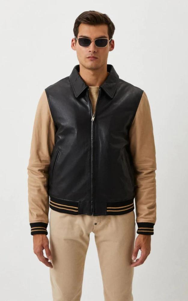 la canadienne Blouson bomber cuir Bear noir beige