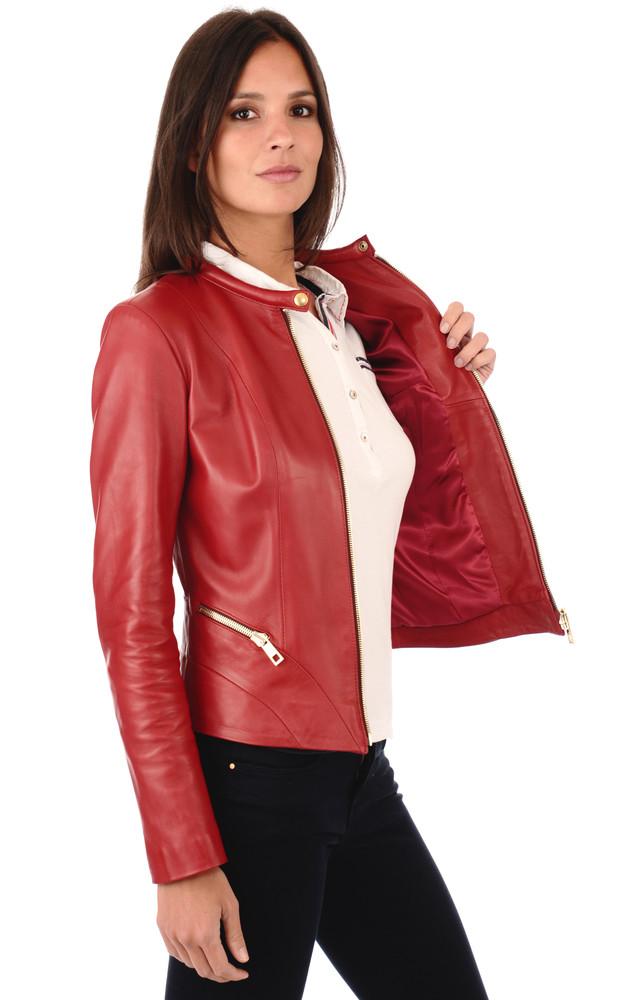 La Canadienne Blouson Cintré Cuir Rouge