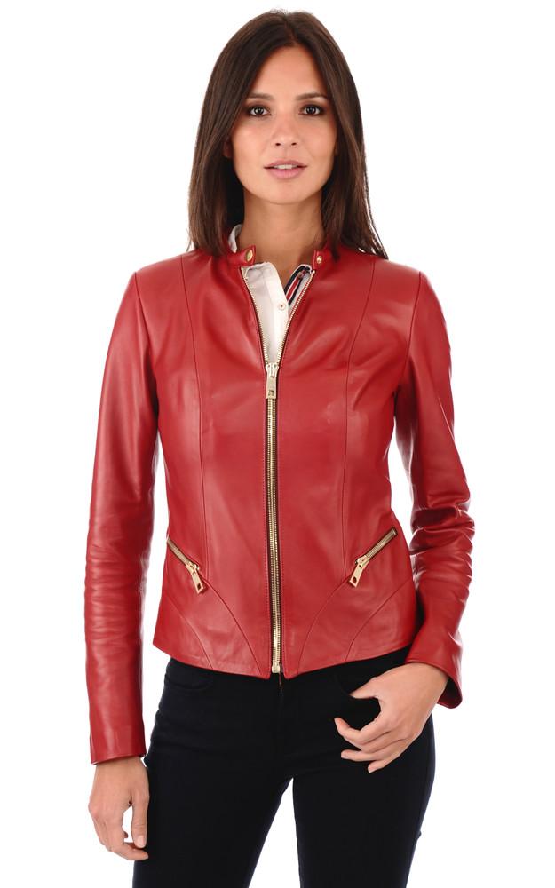 la canadienne Blouson cintré cuir rouge