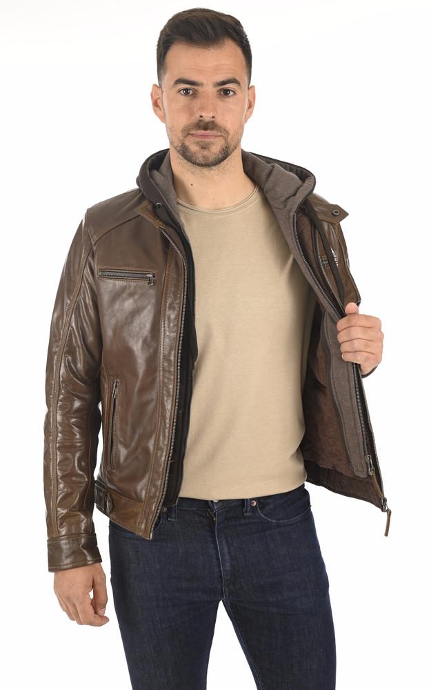 La Canadienne Blouson Cuir Buffle Erico Hood Mocca