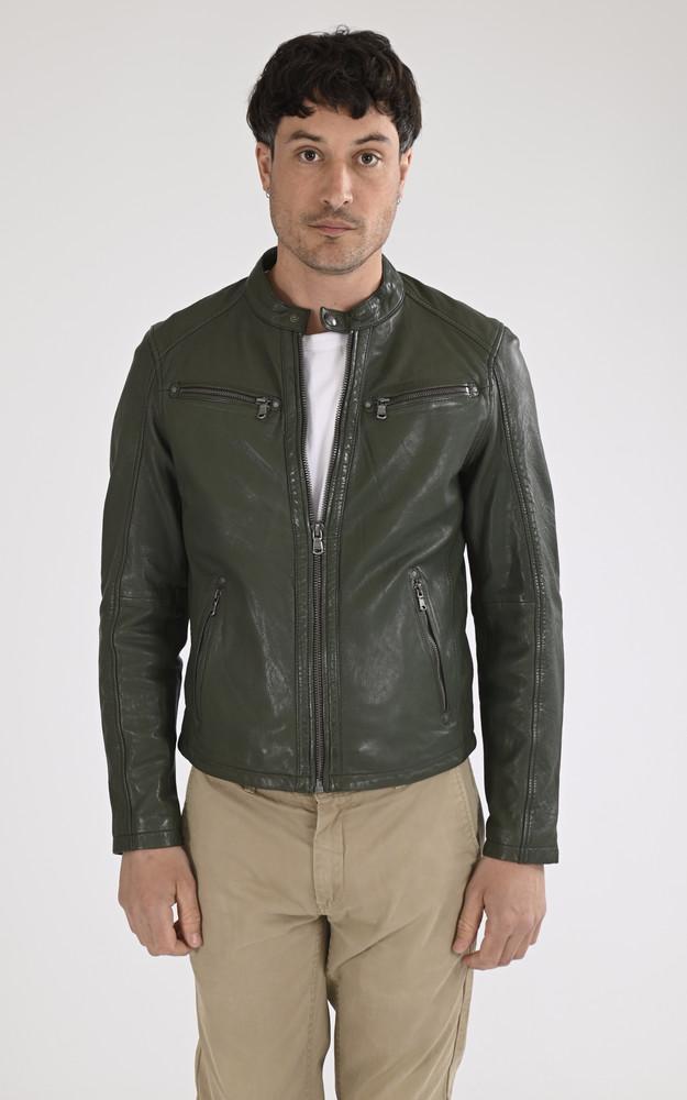 La Canadienne Blouson Cuir Gafino Navy Vert