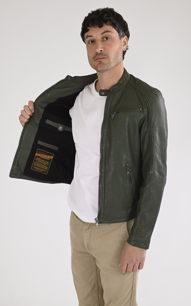 La Canadienne Blouson Cuir Gafino Navy Vert