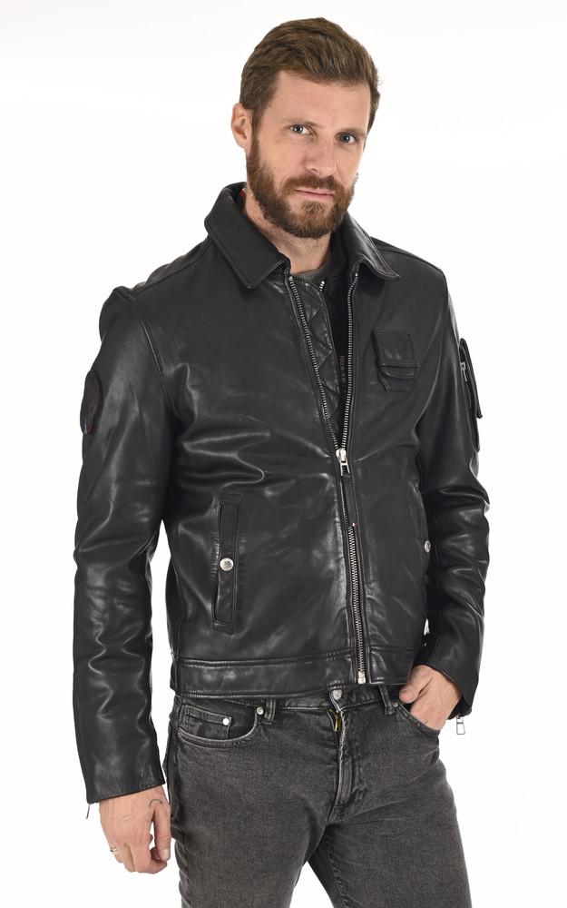 la canadienne Blouson cuir Jaegger Navy blue