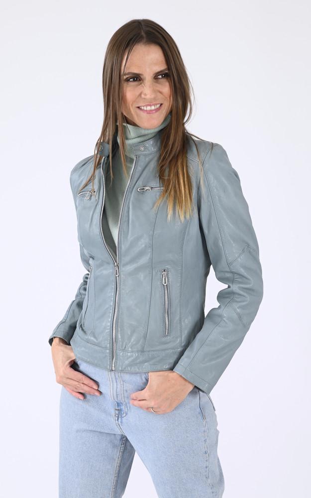 la canadienne Blouson cuir Jolya bleu ciel