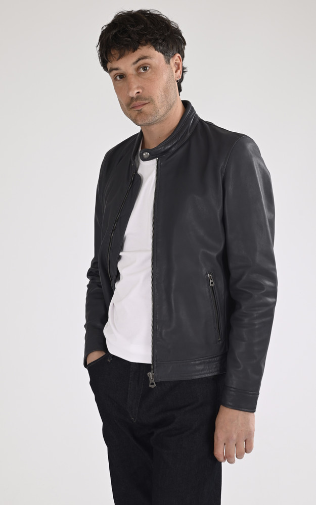 la canadienne Blouson cuir Mercer bleu marine