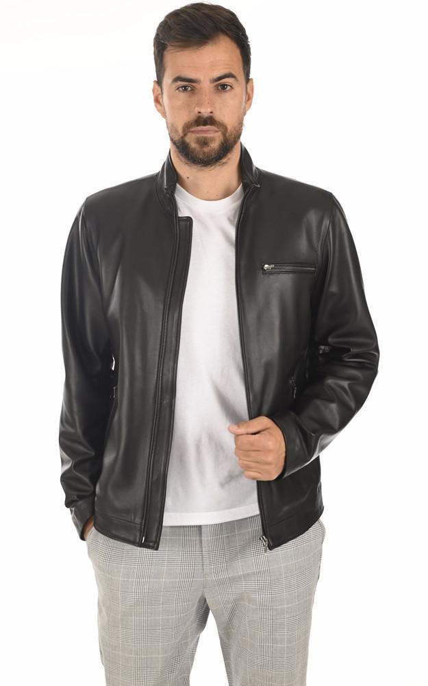 la canadienne Blouson Cuir Noir Minimaliste
