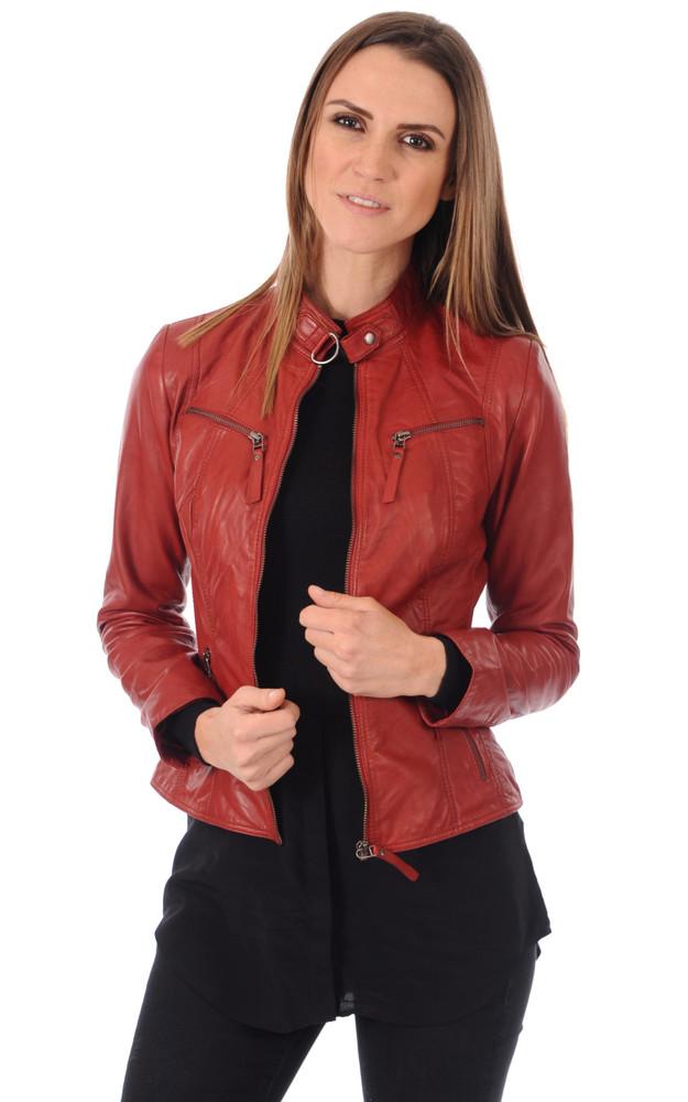 la canadienne Blouson Cuir Rouge Femme