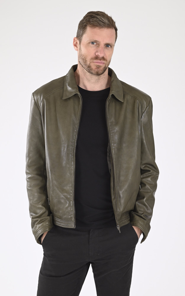 la canadienne Blouson cuir souple agneau kaki