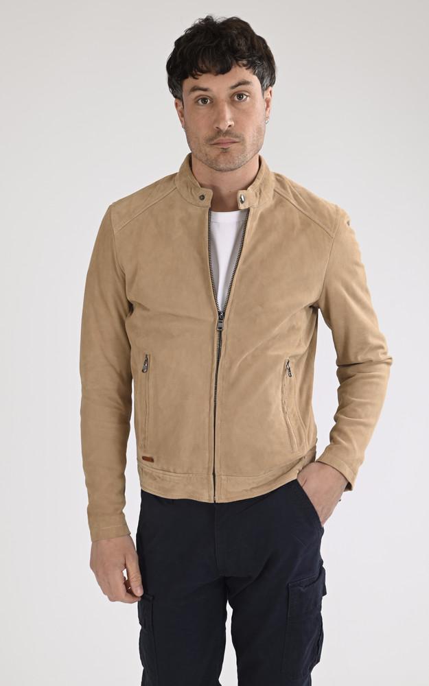 La Canadienne Blouson Cuir Velours Delf Navy Beige
