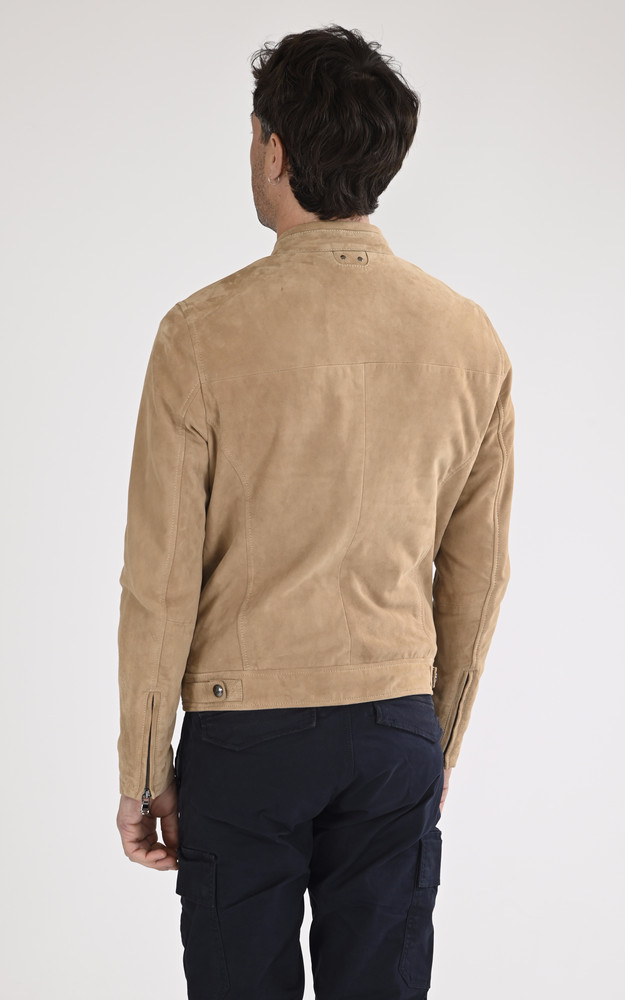 La Canadienne Blouson Cuir Velours Delf Navy Beige