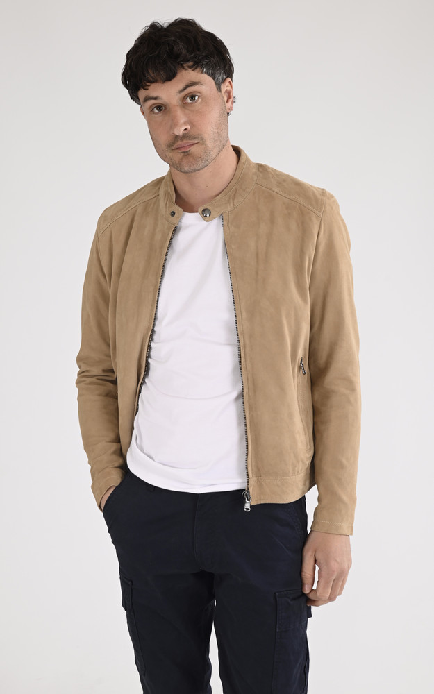 la canadienne Blouson cuir velours Delf Navy beige