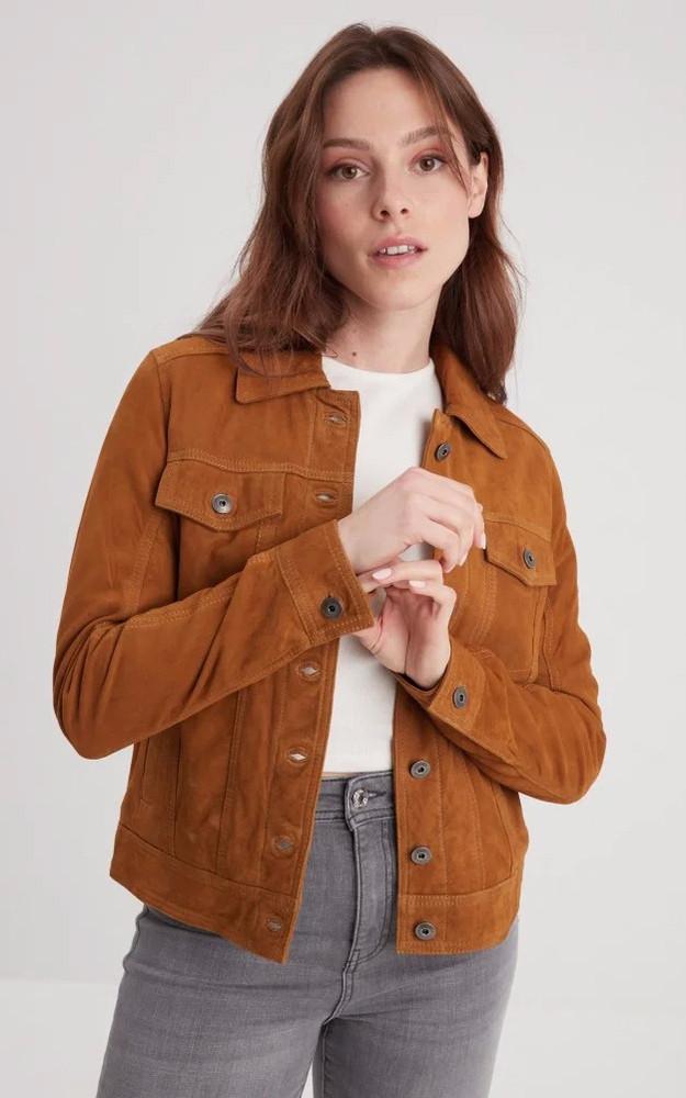 la canadienne Blouson cuir velours Jeanne Cognac