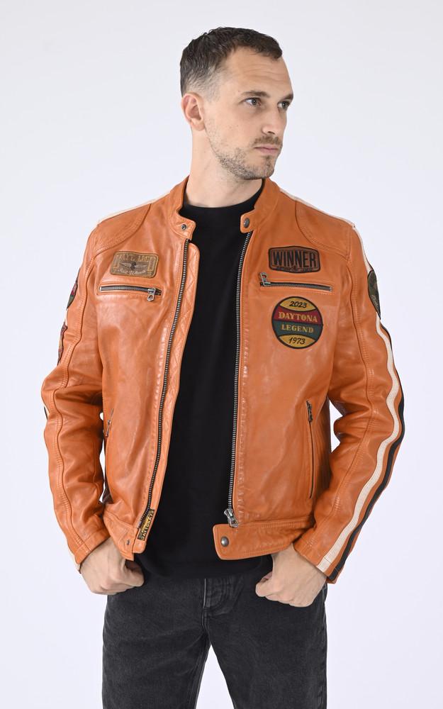 la canadienne Blouson cuir Wartburg orange