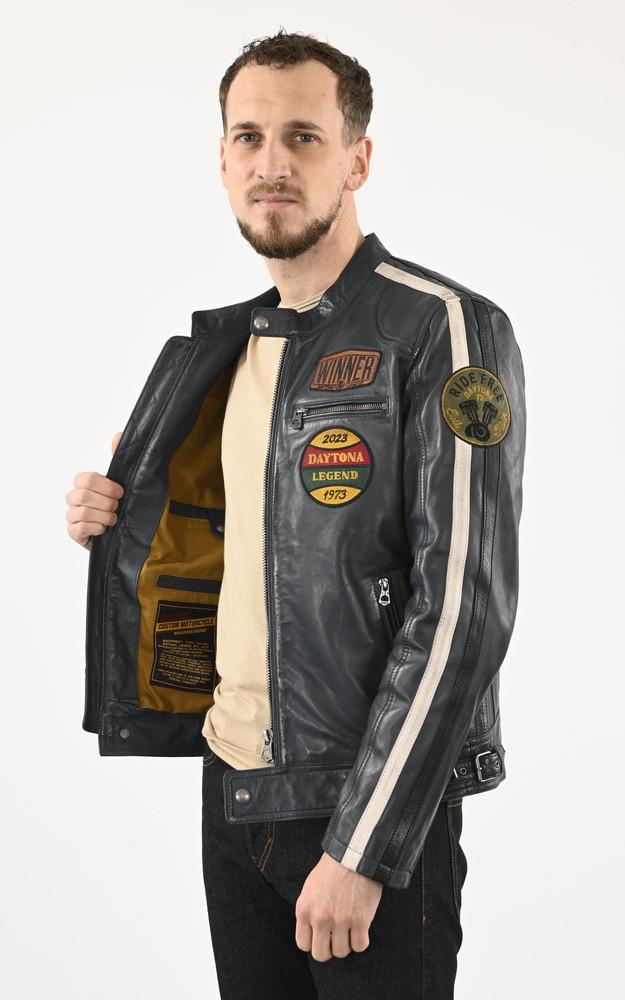 La Canadienne Blouson Cuir Wartburg Short Blue