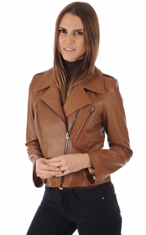 la canadienne Blouson en cuir camel femme