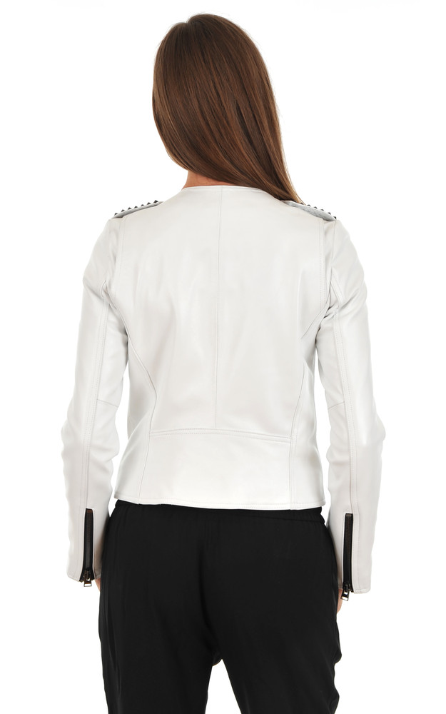 La Canadienne Blouson En Cuir Clouté Blanc