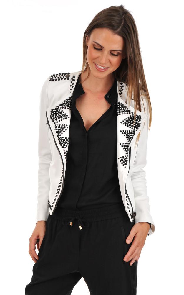 la canadienne Blouson en cuir clouté blanc