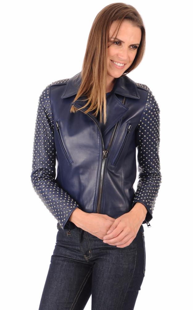 La Canadienne Blouson En Cuir Clouté Bleu