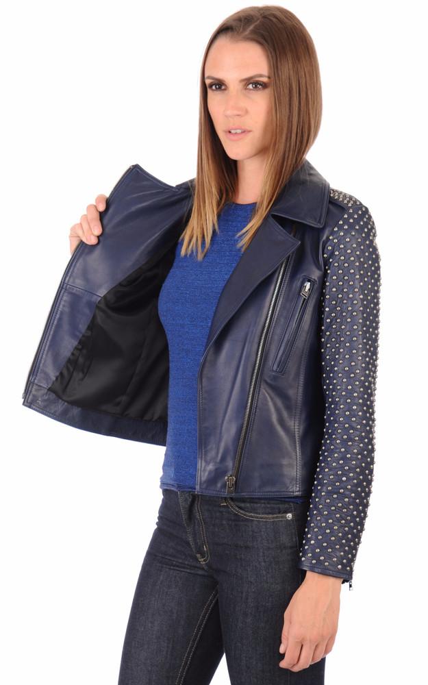 La Canadienne Blouson En Cuir Clouté Bleu