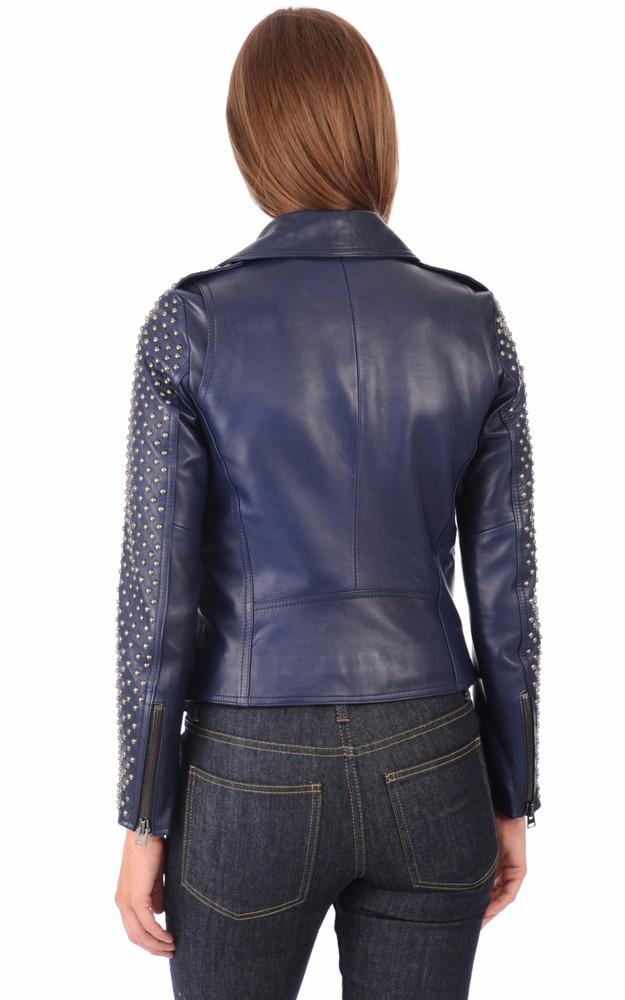 La Canadienne Blouson En Cuir Clouté Bleu