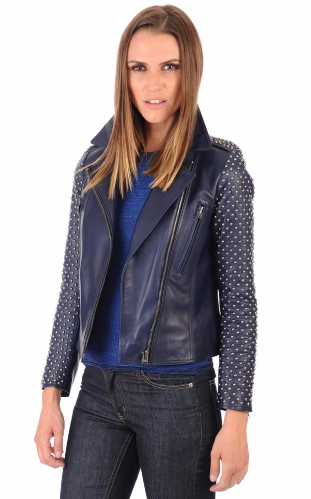 la canadienne Blouson en cuir clouté bleu