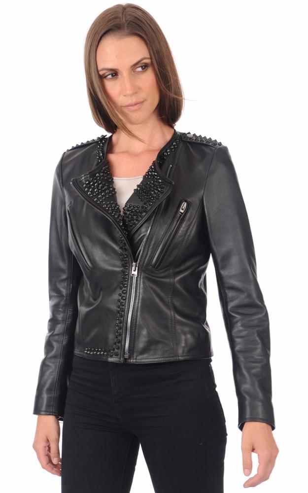 La Canadienne Blouson En Cuir Clouté Noir