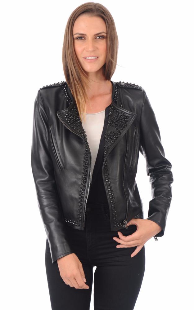 la canadienne Blouson en cuir clouté noir
