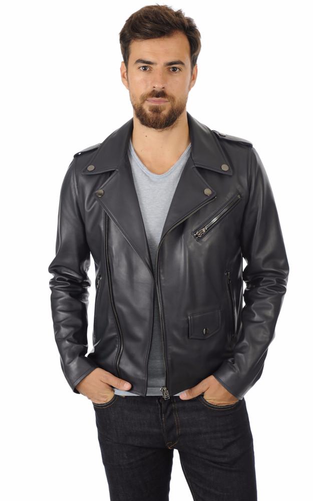 la canadienne Blouson en cuir homme bleu