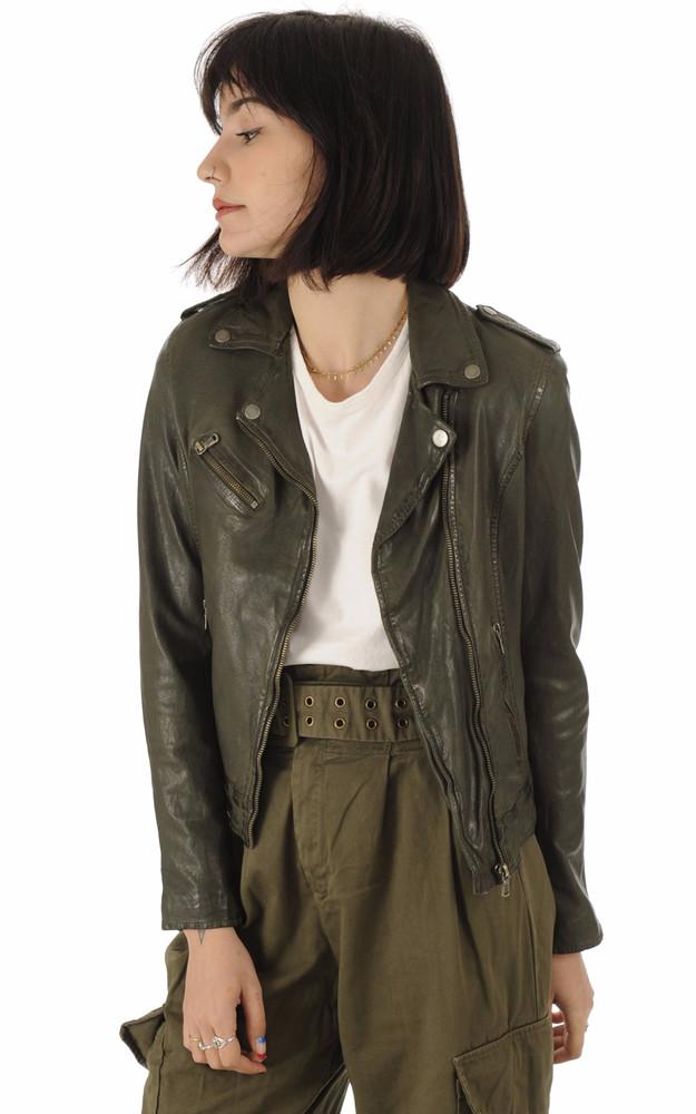 la canadienne Blouson en cuir kaki femme